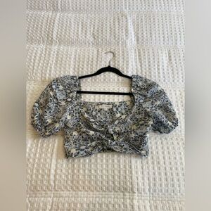 INTERMIX Blue and White Paisley Crop Top